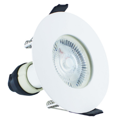Show details for Evofire Fire Rated Downlight 70mm Cutout IP65 White Round + GU10 Holder - Pack of 4 Picture of Evofire Fire Rated Downlight 70mm Cutout IP65 White Round + GU10 Holder - Pack of 4