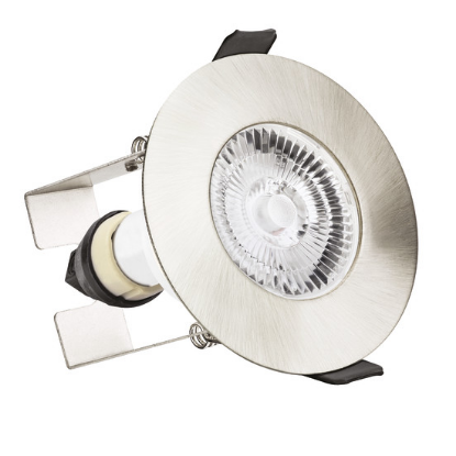 Show details for Evofire Fire Rated Downlight 70mm Cutout IP65 Satin Nickel Round + GU10 Holder & Insulation Guard Picture of Evofire Fire Rated Downlight 70mm Cutout IP65 Satin Nickel Round + GU10 Holder & Insulation Guard
